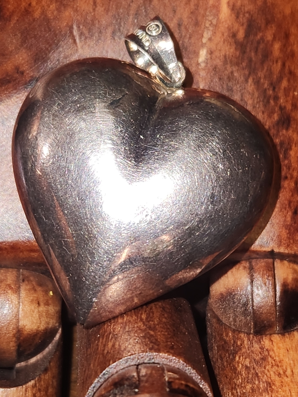 Vintage SU 925 puffy Heart Pendant Sterling Bell. 6.54g Thailand.